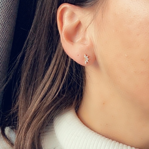 24k Gold Vermeil CZ Tiny Stud Earrings - Picture 3 of 15